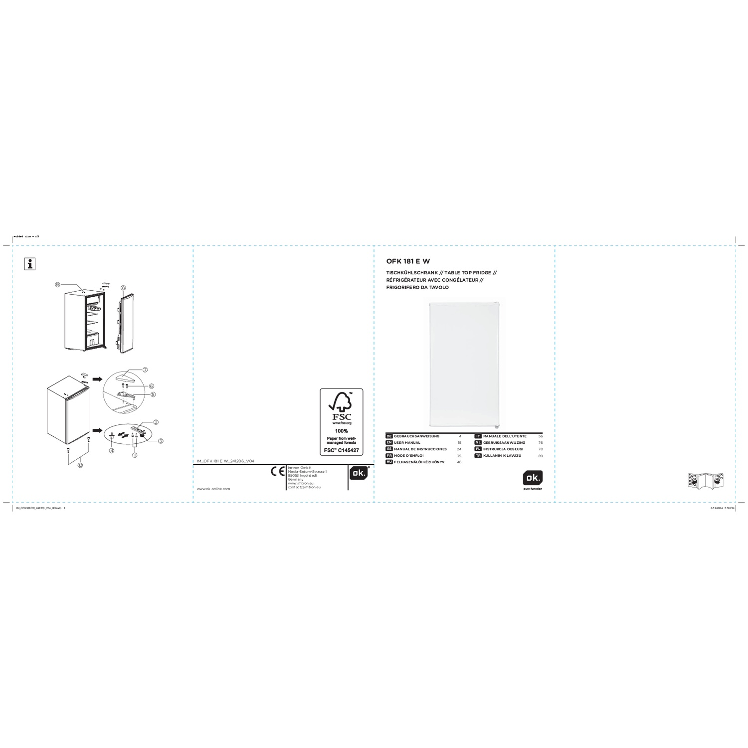 Diagram shows a table top fridge with door and drawers.