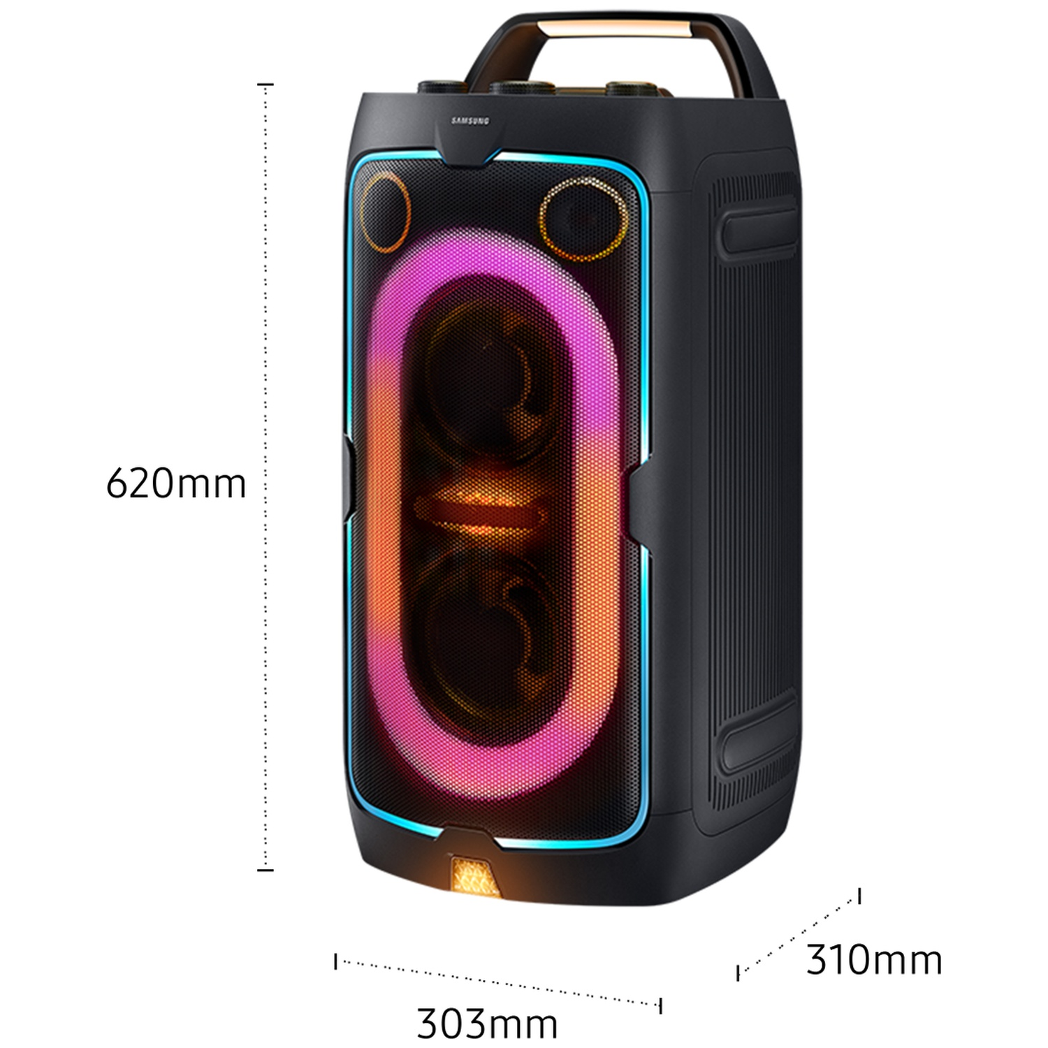 Zwarte Samsung speaker met gekleurde lichten, HBT 620x303x310mm
