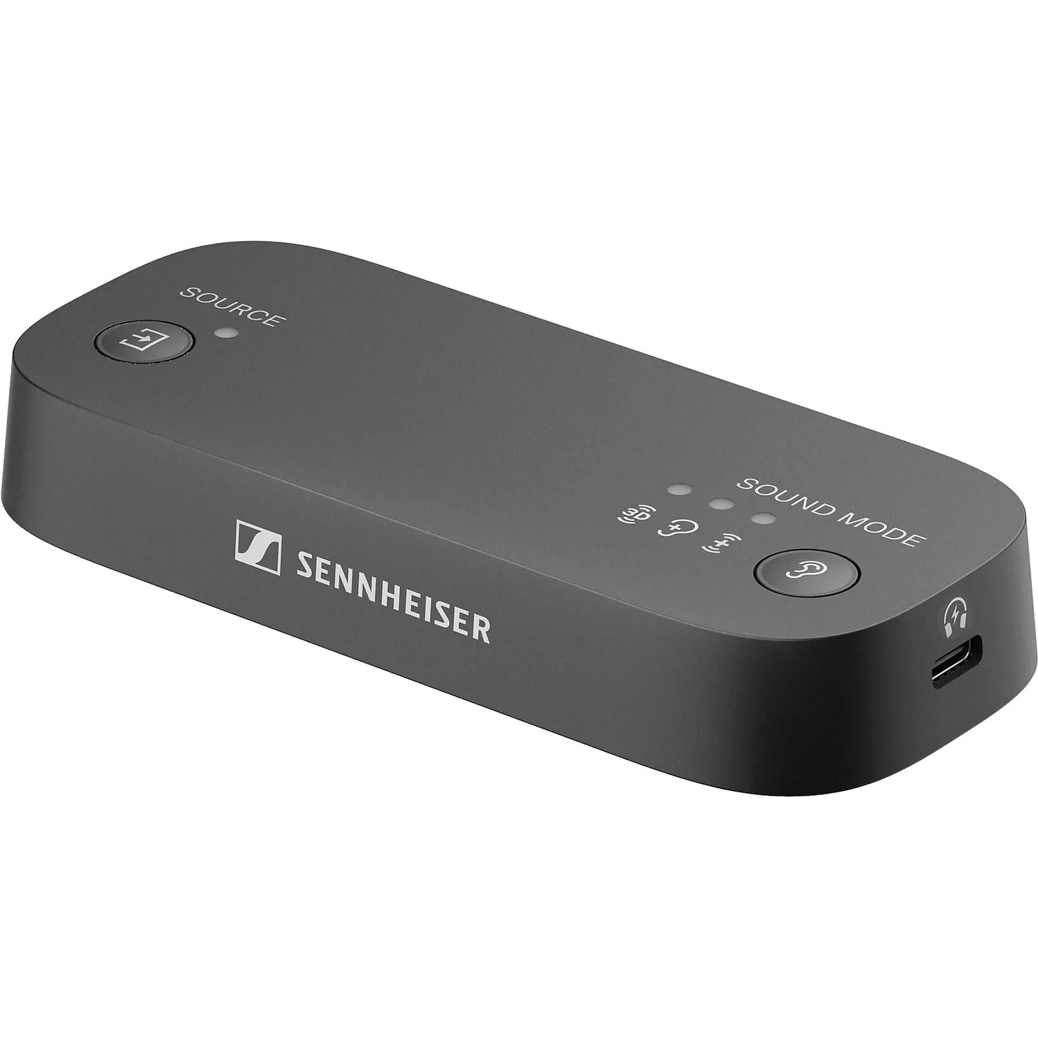 Appareil audio Sennheiser noir avec boutons pour source et mode son.