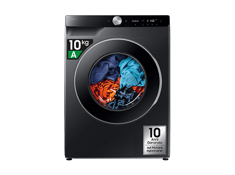 SAMSUNG WW10FG6U94LBU3 LAVATRICE, Caricamento frontale, 10 kg, 23 programmi, Profondità 55 cm, Giri 1400 rpm, Nero, livello rumorosità centrifuga 72 dB(A), Classe A