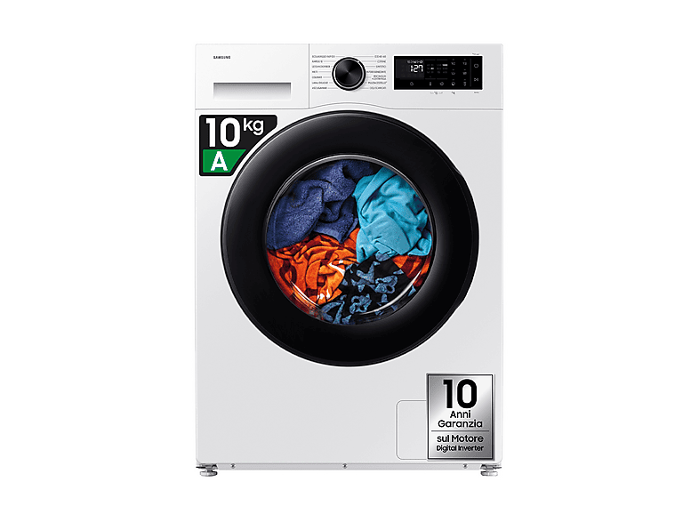SAMSUNG WW10FG5U34AEET LAVATRICE, Caricamento frontale, 10 kg, 14 programmi, Profondità 57,5 cm, Giri 1400 rpm, Bianco, livello rumorosità centrifuga 72 dB(A), Classe A