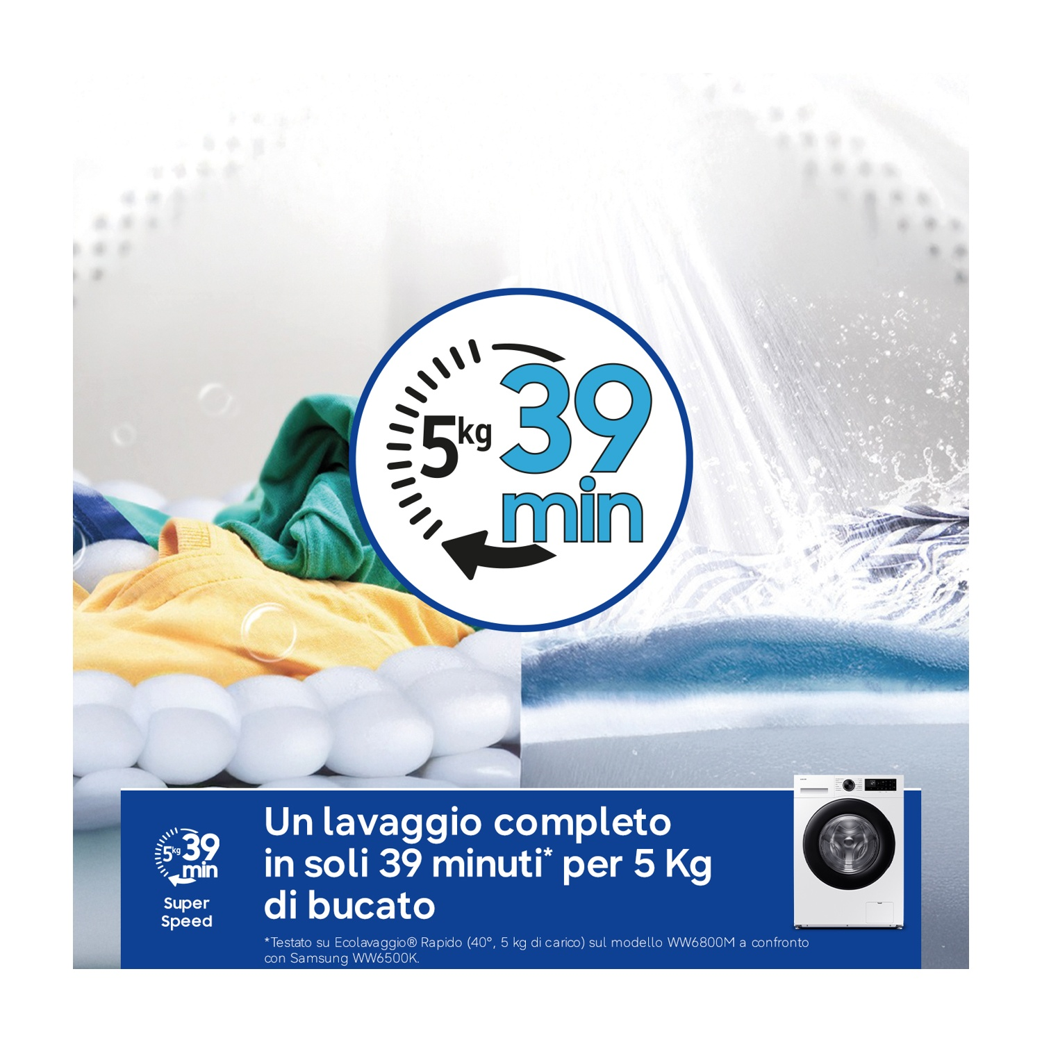 Lavatrice con abiti, 5kg in 39 min, Super Speed.