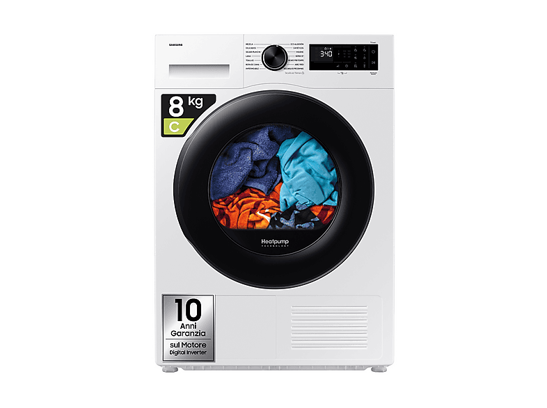 ASCIUGATRICE SAMSUNG DV80DG52B0AEET Condensazione, 8 kg, profondità 60 cm, 64 dB(A), Bianco, Classe C