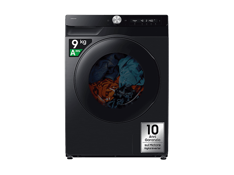 SAMSUNG WD90HG6U94BBU3 LAVASCIUGA, Caricamento frontale, capacità lavaggio 9 kg, asciugatura 6 26 programmi, Profondità 49,5 cm, Giri 1400 rpm, Nero, Classe D