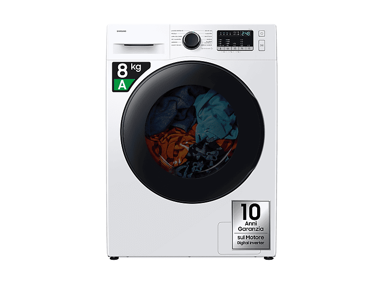 SAMSUNG WD80HG4U04BEET LAVASCIUGA, Caricamento frontale, capacità lavaggio 8 kg, asciugatura 6 12 programmi, Profondità 49,5 cm, Giri 1400 rpm, Bianco, Classe E