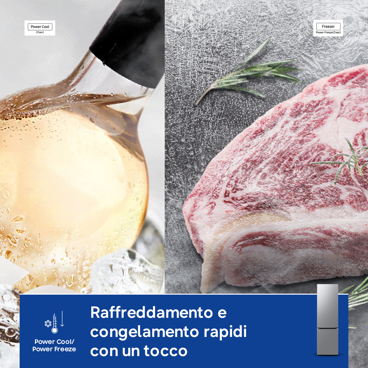 Un bicchiere con liquido e cubetti di ghiaccio accanto a carne cruda con rosmarino.