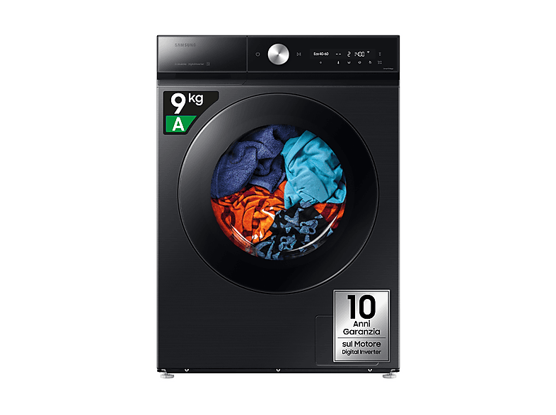 SAMSUNG WW90DB8U95GBU3 LAVATRICE, Caricamento frontale, 9 kg, 25 programmi, Profondità 60 cm, Giri 1400 rpm, Nero, livello rumorosità centrifuga 72 dB(A), Classe A