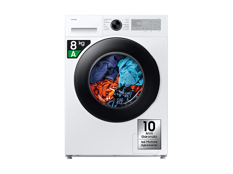 SAMSUNG WW80FG5L32AHET LAVATRICE SLIM, Caricamento frontale, 8 kg, 14 programmi, Profondità 47 cm, Giri 1200 rpm, Bianco, livello rumorosità centrifuga 72 dB(A), Classe A