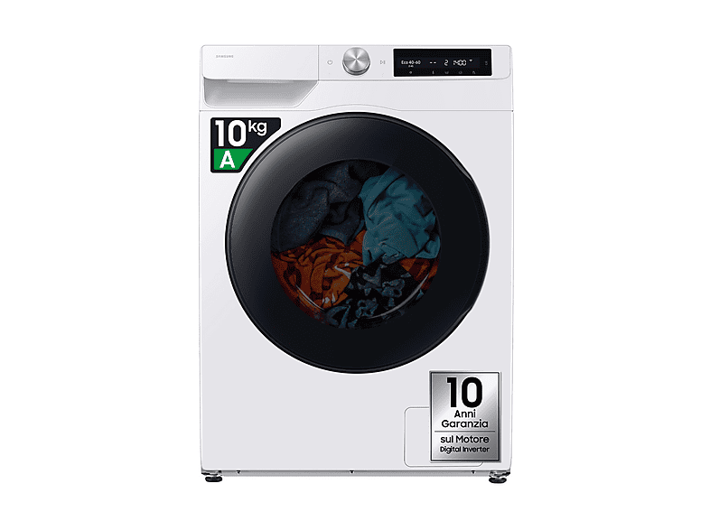 SAMSUNG WD10HG6U94BEU3 LAVASCIUGA, Caricamento frontale, capacità lavaggio 10 kg, asciugatura 6 20 programmi, Profondità 49,5 cm, Giri 1400 rpm, Bianco, Classe D