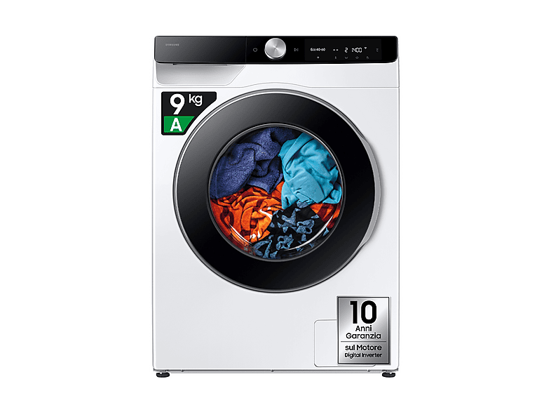 SAMSUNG WW90DG6G94LKU3 LAVATRICE SLIM, Caricamento frontale, 9 kg, 25 programmi, Profondità 48 cm, Giri 1400 rpm, Bianco, livello rumorosità centrifuga 72 dB(A), Classe A
