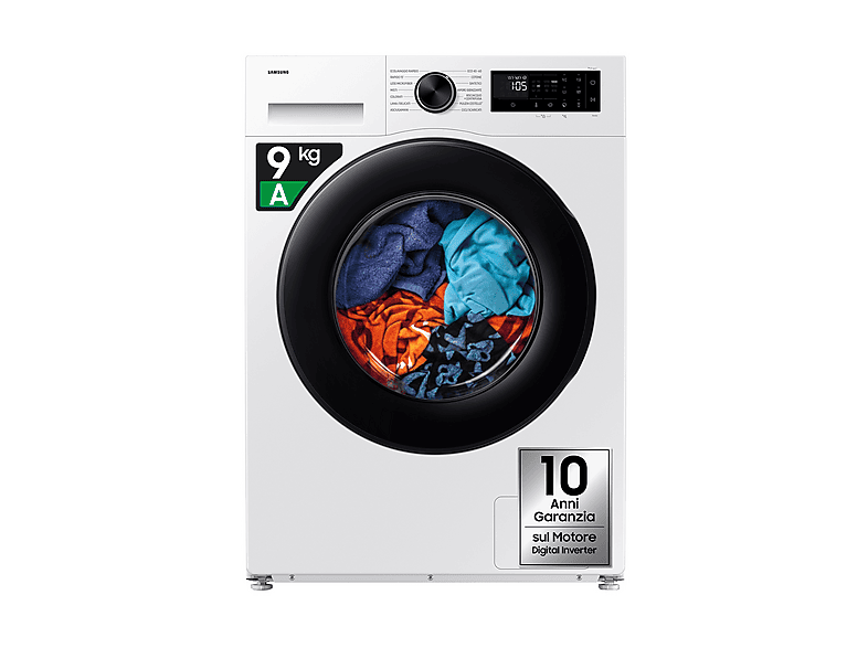 SAMSUNG WW90DG5G34AEET LAVATRICE SLIM, Caricamento frontale, 9 kg, 14 programmi, Profondità 48 cm, Giri 1400 rpm, Bianco, livello rumorosità centrifuga 72 dB(A), Classe A