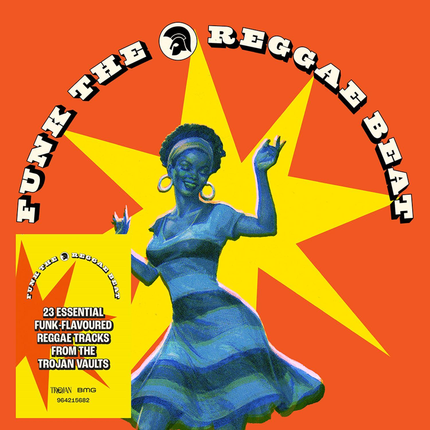 Eine Frau tanzt vor einem gelben Stern. "Funk The Reggae Beat" steht im Kreis.
