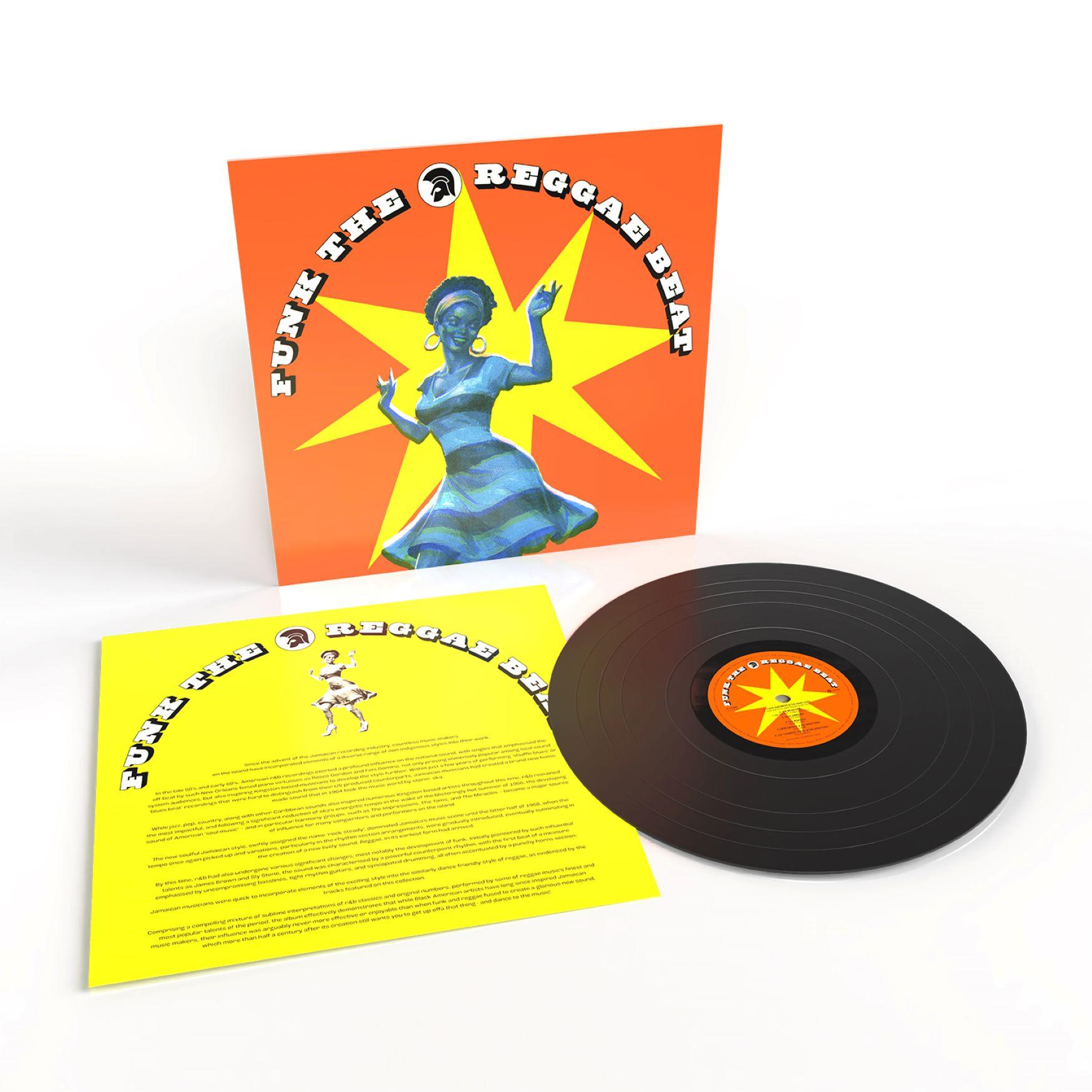 Schallplatte mit Hülle und Booklet. "Funk The Reggae Beat" ist darauf abgebildet.