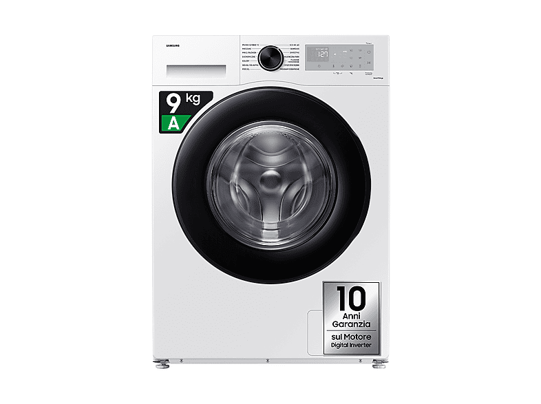SAMSUNG WW90CGC04DAHET LAVATRICE, Caricamento frontale, 9 kg, 16 programmi, Profondità 60 cm, Giri 1400 rpm, BIANCO, livello rumorosità centrifuga 72 dB(A), Classe A