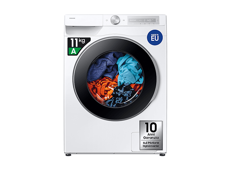 SAMSUNG WW11DG6B85LHU3 LAVATRICE, Caricamento frontale, 11 kg, 25 programmi, Profondità 60 cm, Giri 1400 rpm, Bianco, livello rumorosità centrifuga 72 dB(A), Classe A
