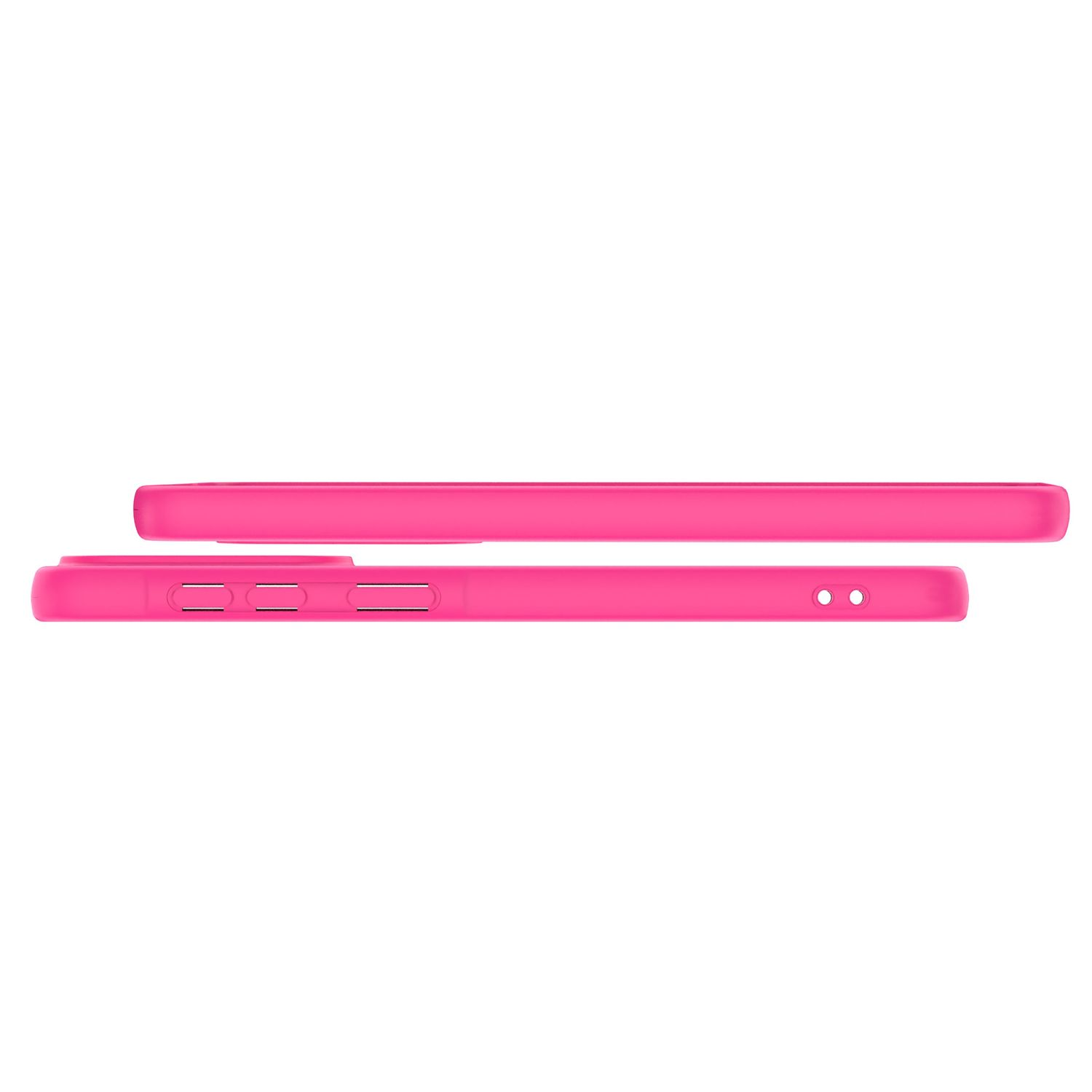 Zwei leuchtend pinke Handyhüllen liegen nebeneinander, weißer Hintergrund.