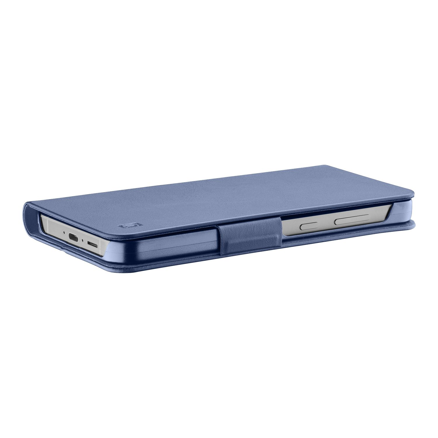Blaue Handyhülle mit Klappdeckel, die ein Smartphone schützt.