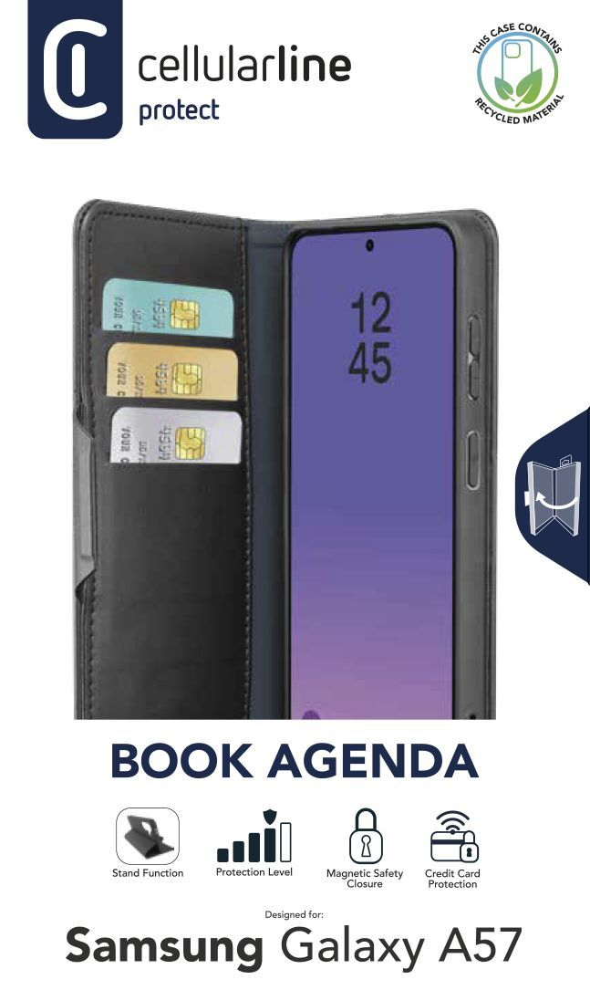 Cellularline Book-Agenda-Hülle für Samsung Galaxy A57 mit Kartenschlitzen.