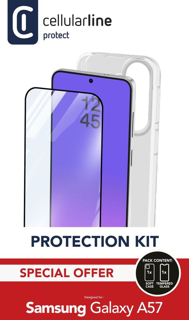 Cellularline Schutzkit für Samsung Galaxy A57 mit Displayschutzfolie & Hülle.