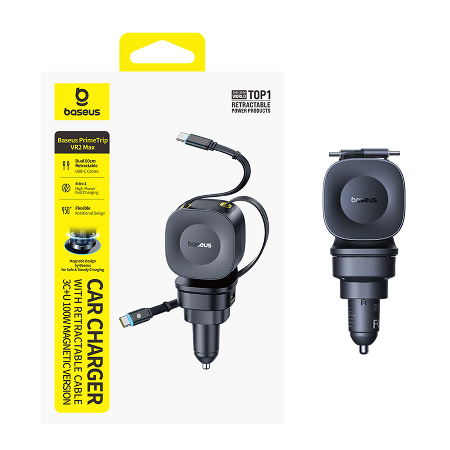 Cargador de coche Baseus PrimeTrip VR2 Max con cables retráctiles y versión magnética.