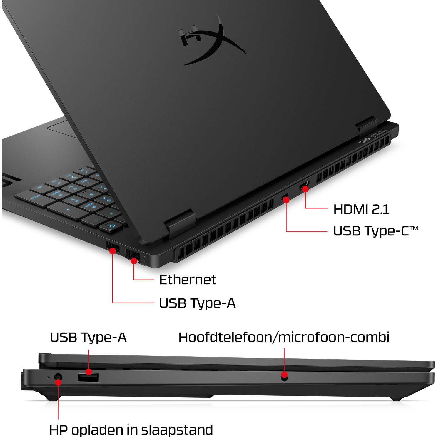 Black laptop with ports: HDMI, USB-C, Ethernet, USB-A.