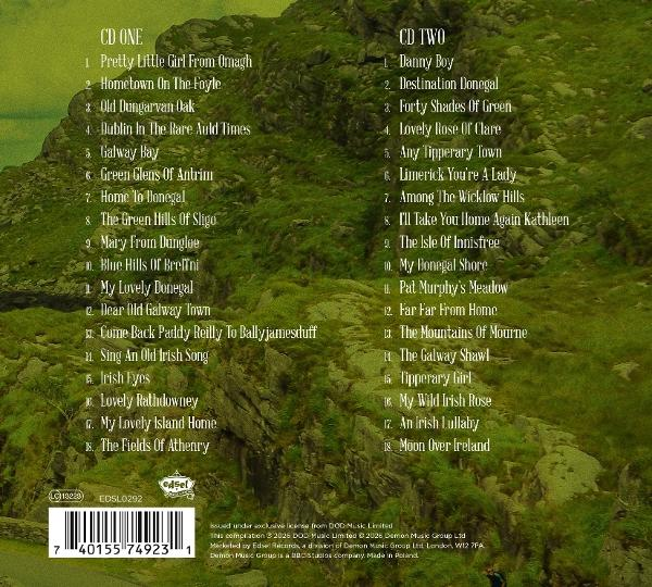 Rückseite eines CD-Covers mit Liedlisten für CD Eins und CD Zwei, vor einer Berglandschaft.