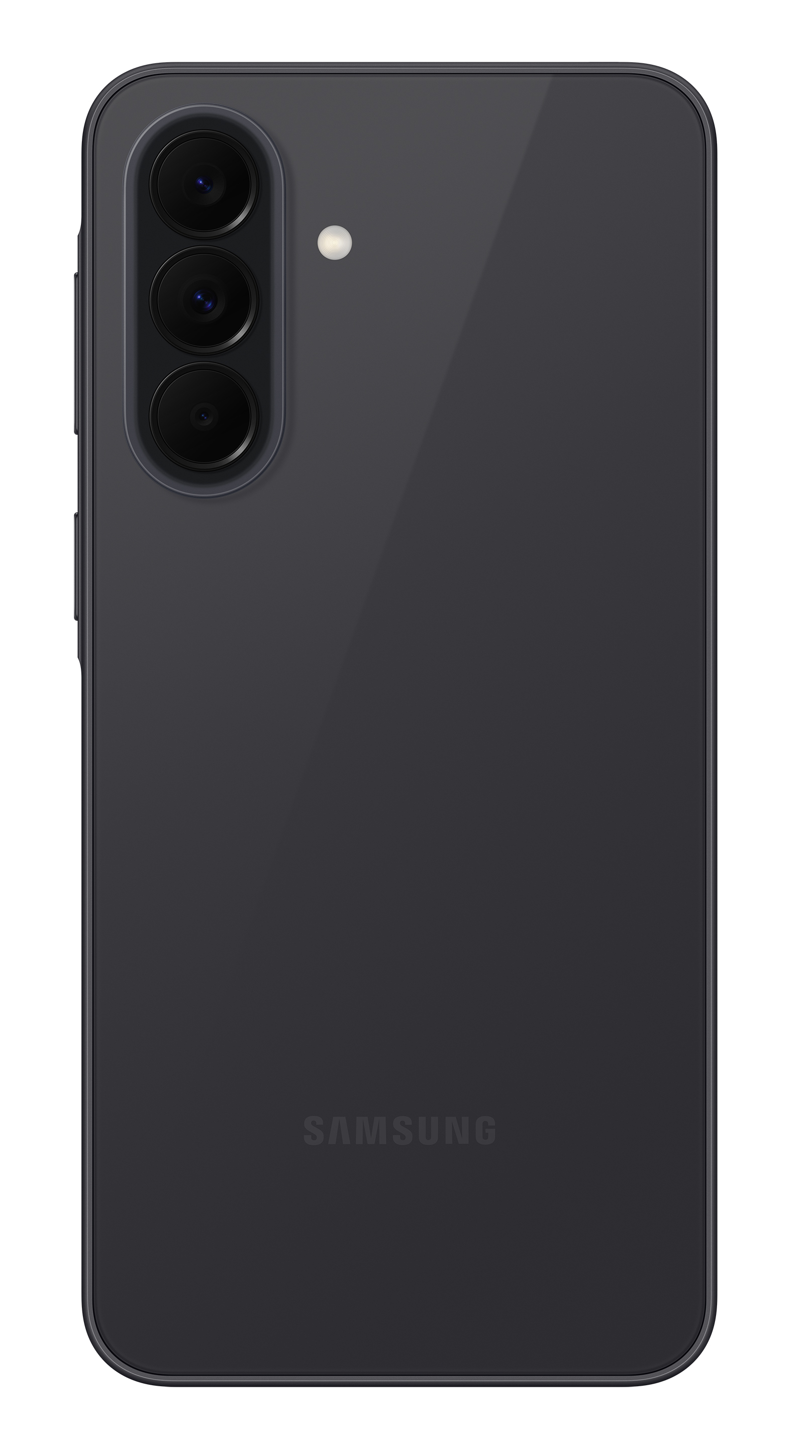 Tył czarnego smartfona Samsung z trzema aparatami i lampą błyskową.