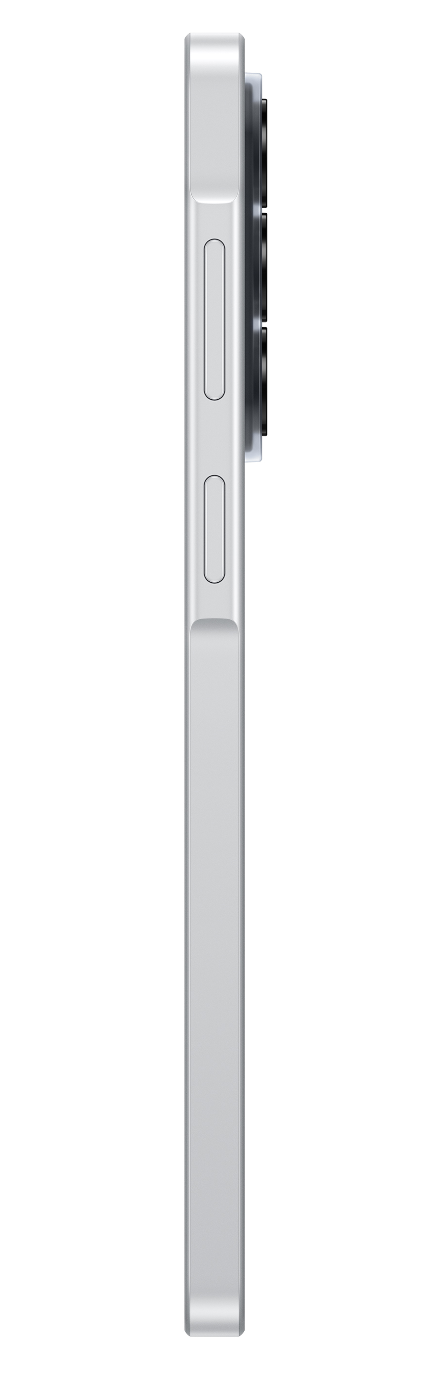 Widok z boku smukłego srebrnego smartfona z modułem aparatu.