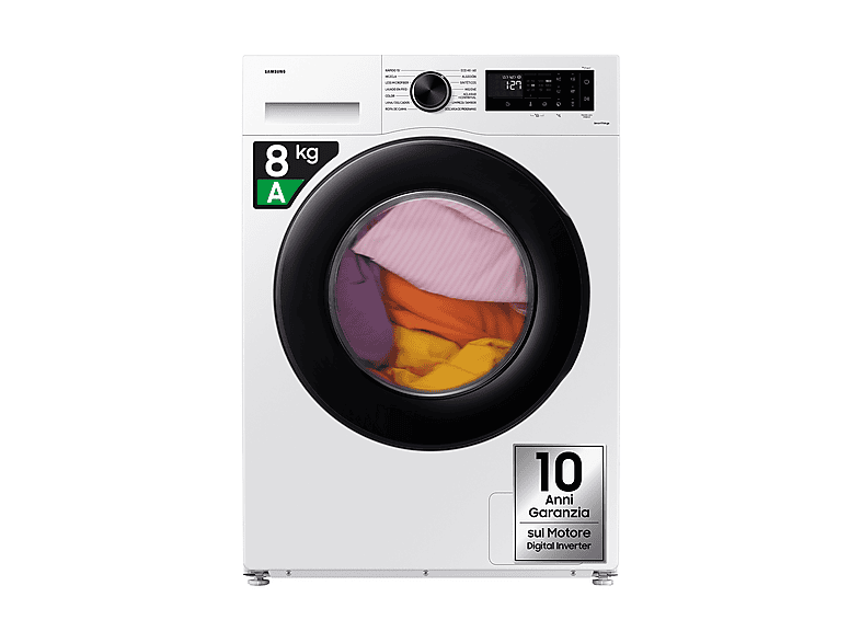 SAMSUNG WW80CGC04DAEET LAVATRICE, Caricamento frontale, 8 kg, 16 programmi, Profondità 60 cm, Giri 1400 rpm, Bianco, livello rumorosità centrifuga 72 dB(A), Classe A