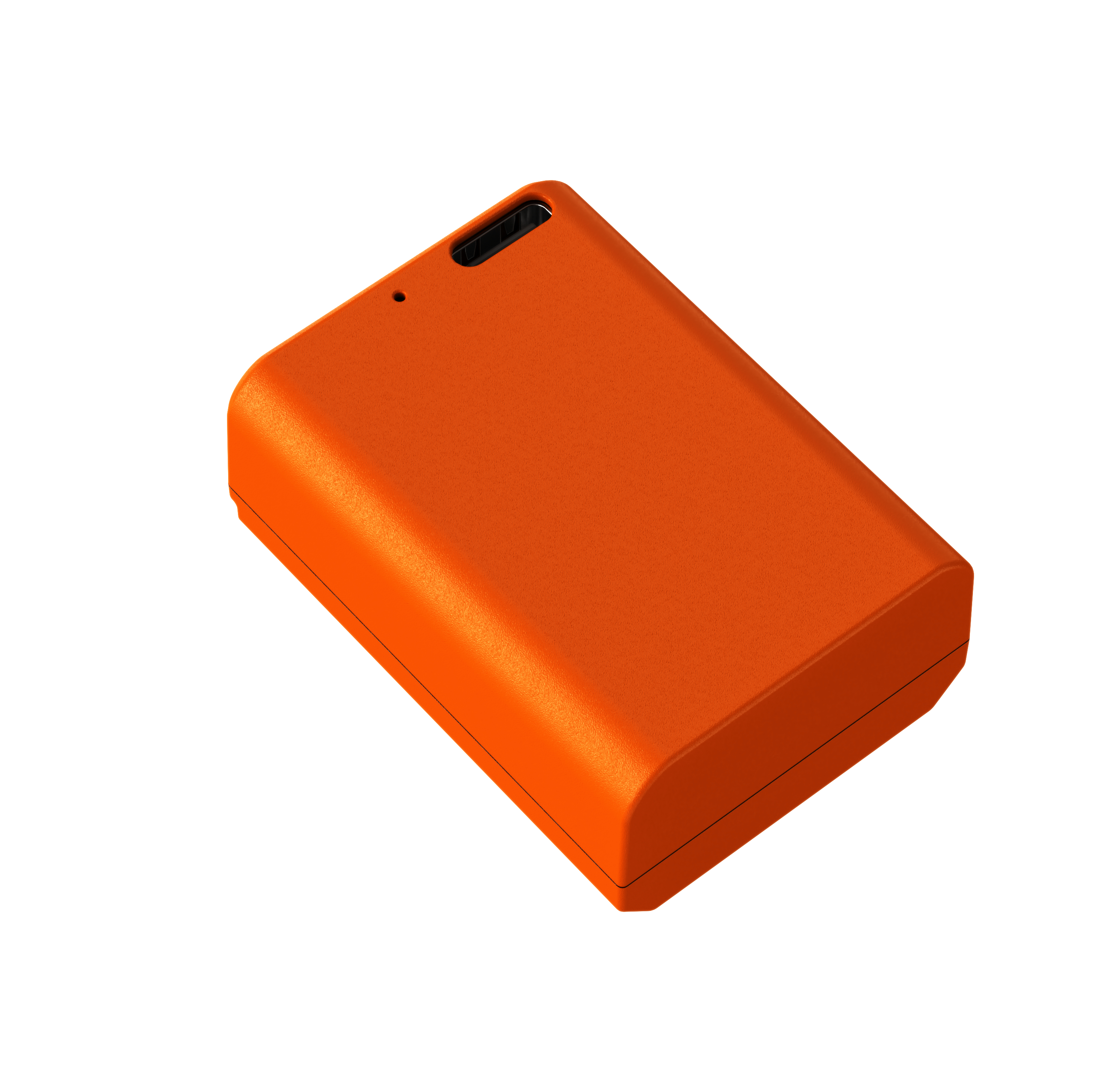 Ein orangefarbener rechteckiger Gegenstand mit abgerundeten Ecken auf weißem Hintergrund.