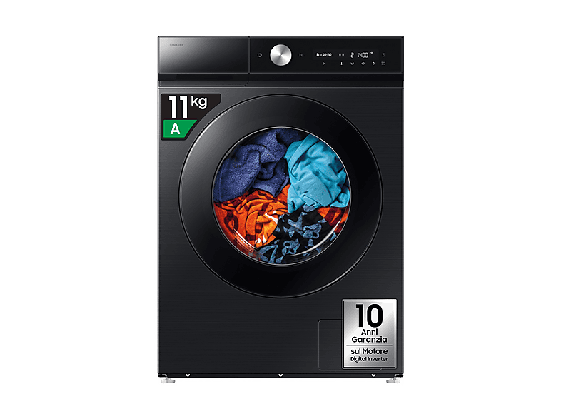 SAMSUNG WW11DB8B95GBU3 LAVATRICE, Caricamento frontale, 11 kg, 25 programmi, Profondità 60 cm, Giri 1400 rpm, Nero, livello rumorosità centrifuga 72 dB(A), Classe A