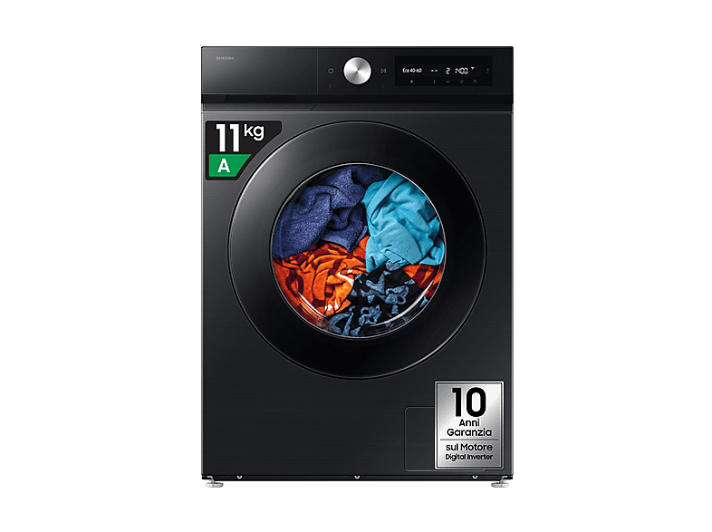 SAMSUNG WW11DB7B94GBU3 LAVATRICE, Caricamento frontale, 11 kg, 23 programmi, Profondità 60 cm, Giri 1400 rpm, Nero, livello rumorosità centrifuga 72 dB(A), Classe A