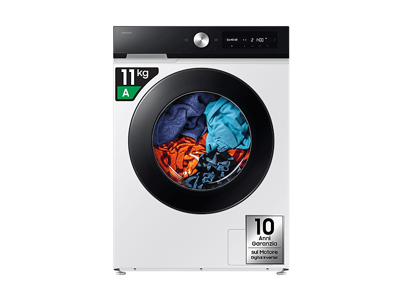 SAMSUNG WW11DB7B94GEU3 LAVATRICE, Caricamento frontale, 11 kg, 23 programmi, Profondità 60 cm, Giri 1400 rpm, Bianco, livello rumorosità centrifuga 72 dB(A), Classe A