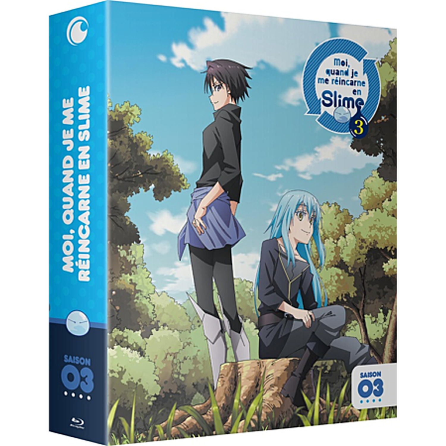 Deux personnages d'anime debout et assis dans un décor forestier. Boîtier Blu-ray.