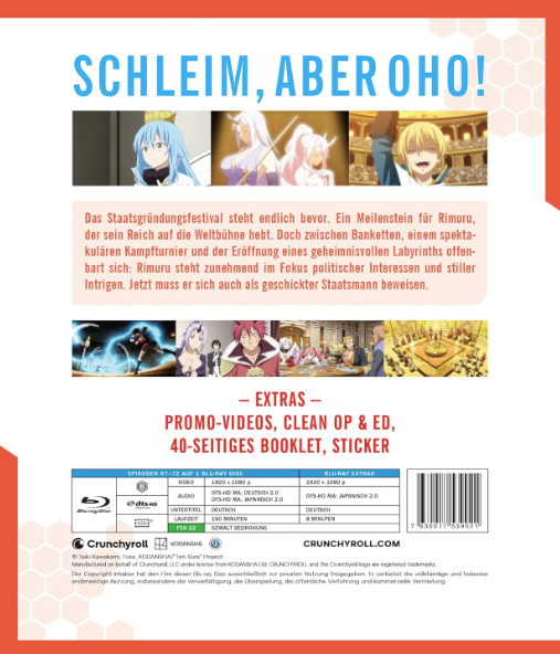 Anime-Cover mit Titel „Schleim, aber oho!“ und Szenenbildern. Enthält Extras.