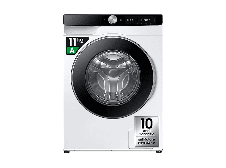 SAMSUNG WW11DG6B85LKU3 LAVATRICE, Caricamento frontale, 11 kg, 25 programmi, Profondità 60 cm, Giri 1400 rpm, Bianco, livello rumorosità centrifuga 72 dB(A), Classe A