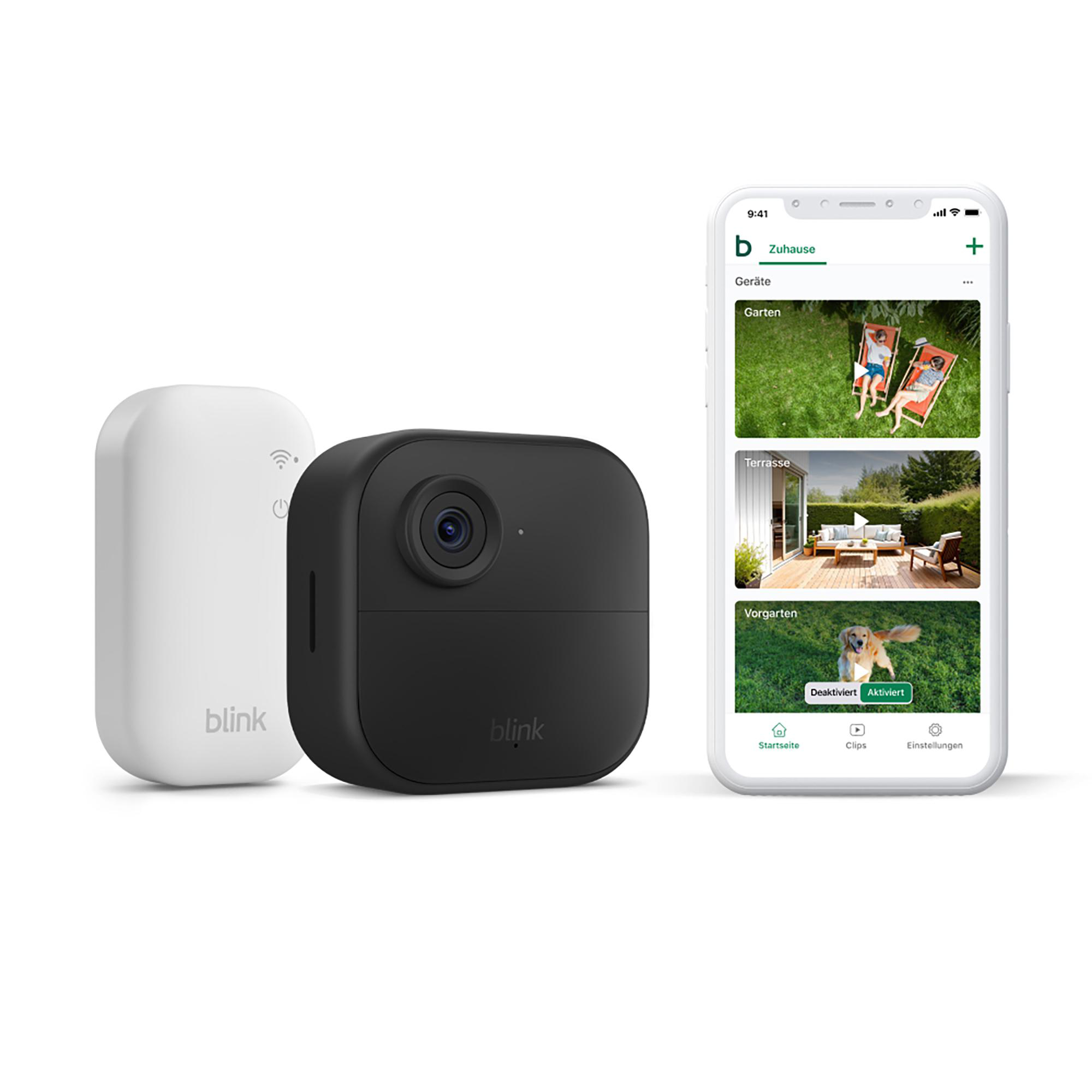 Blink Kameras und eine App mit Garten- und Terrassenansichten.