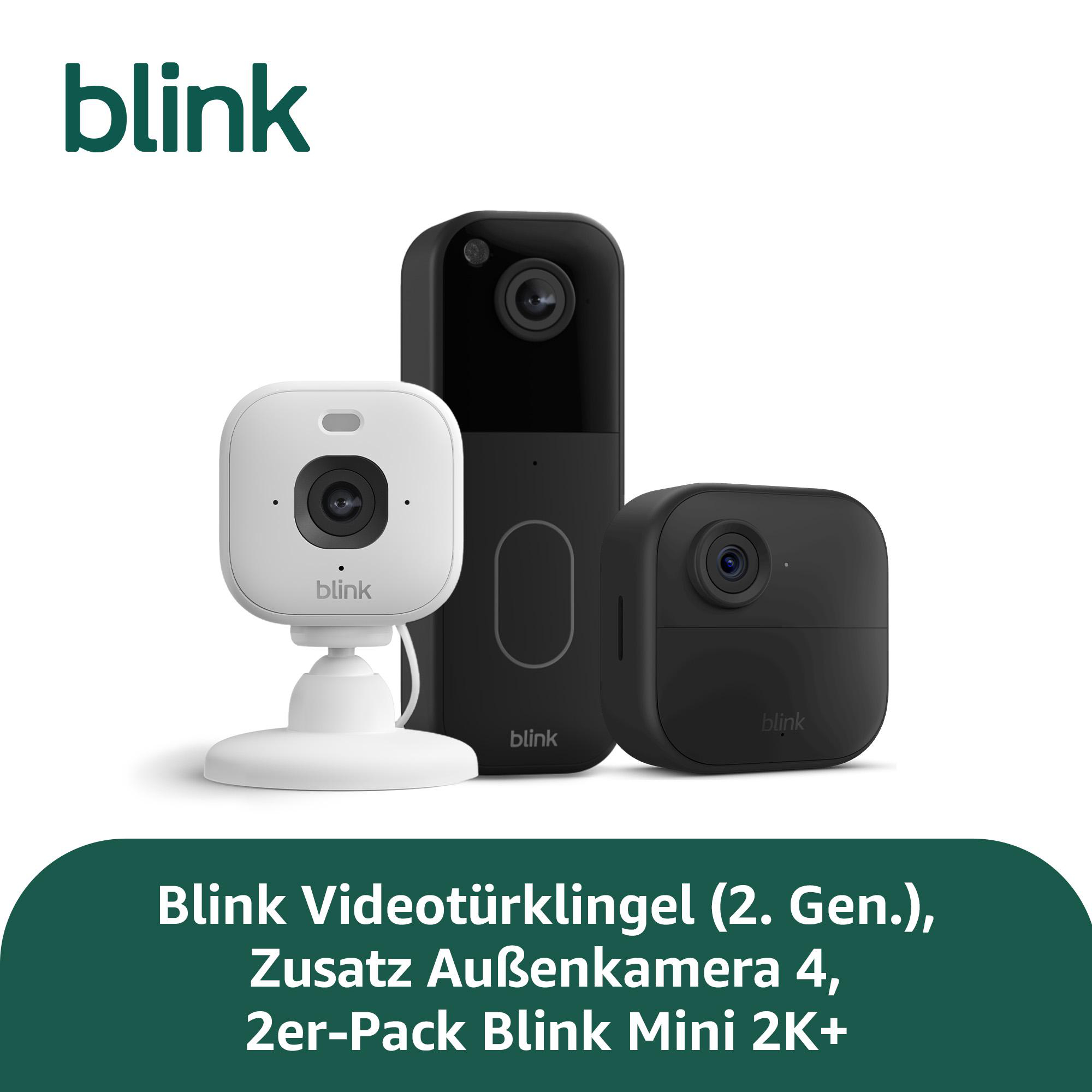 Drei Blink Kameras: Türklingel, Außenkamera, Mini 2K+.