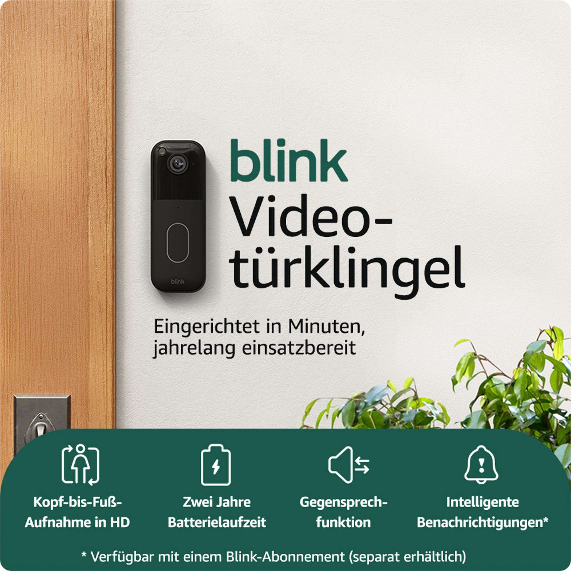 Blink Video-Türklingel mit HD-Aufnahme, 2 Jahre Batterielaufzeit, Gegensprechfunktion, Benachrichtigungen.