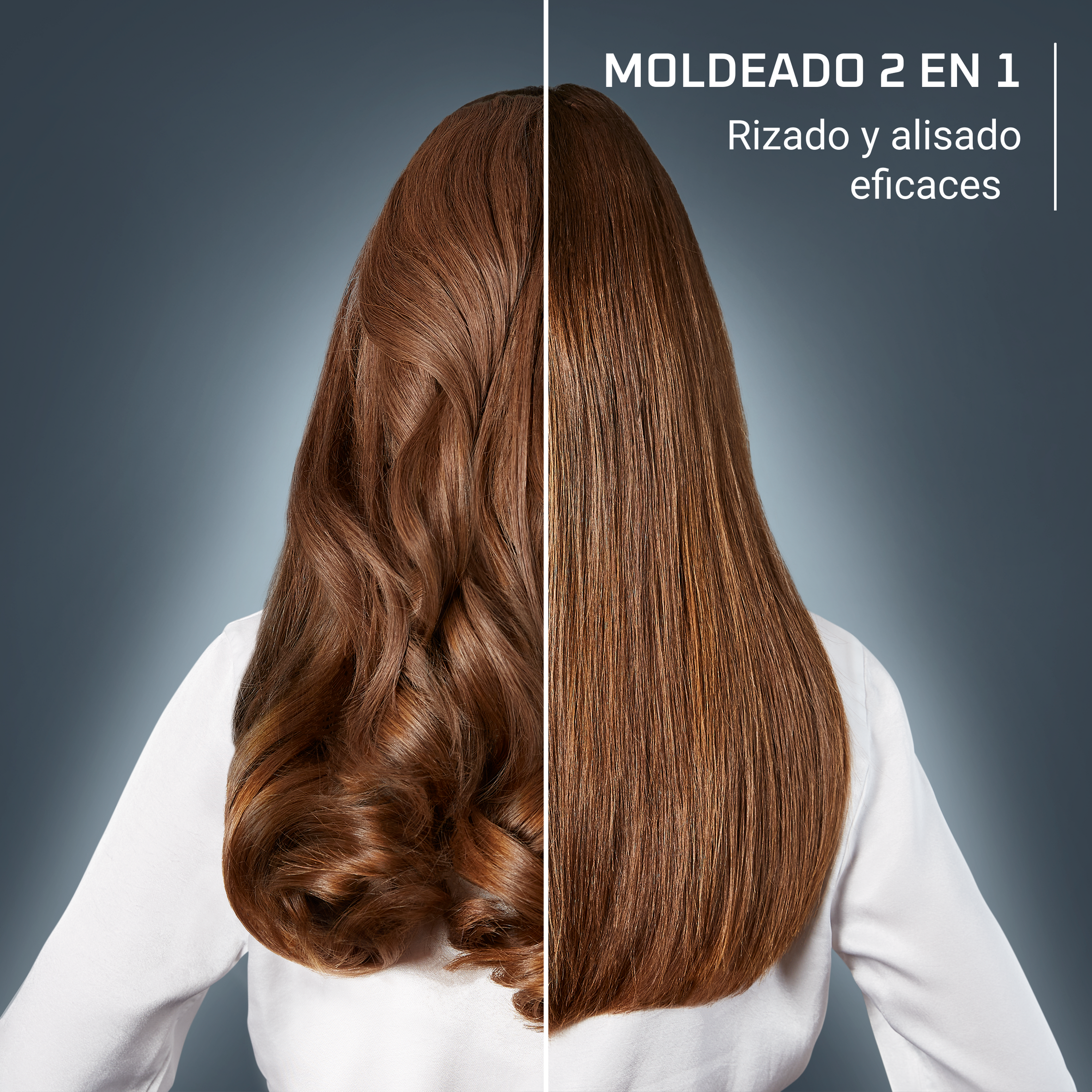 Moldeado 2 en 1. Rizado y alisado eficaces.