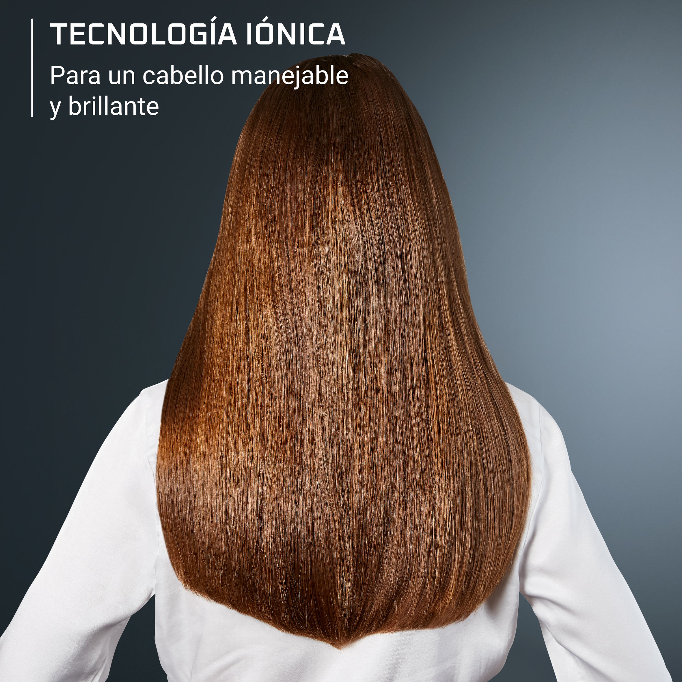 Tecnología Ionica para un cabello manejable y brillante.