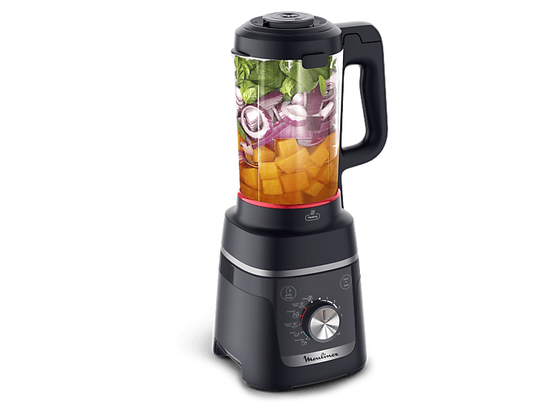 Batidora de vaso - Moulinex Blendforce Cook LM5758, que cocina, 1,5 L, 5 Programas automáticos, 6 velocidades, 1000W, Autolimpieza, Negro
