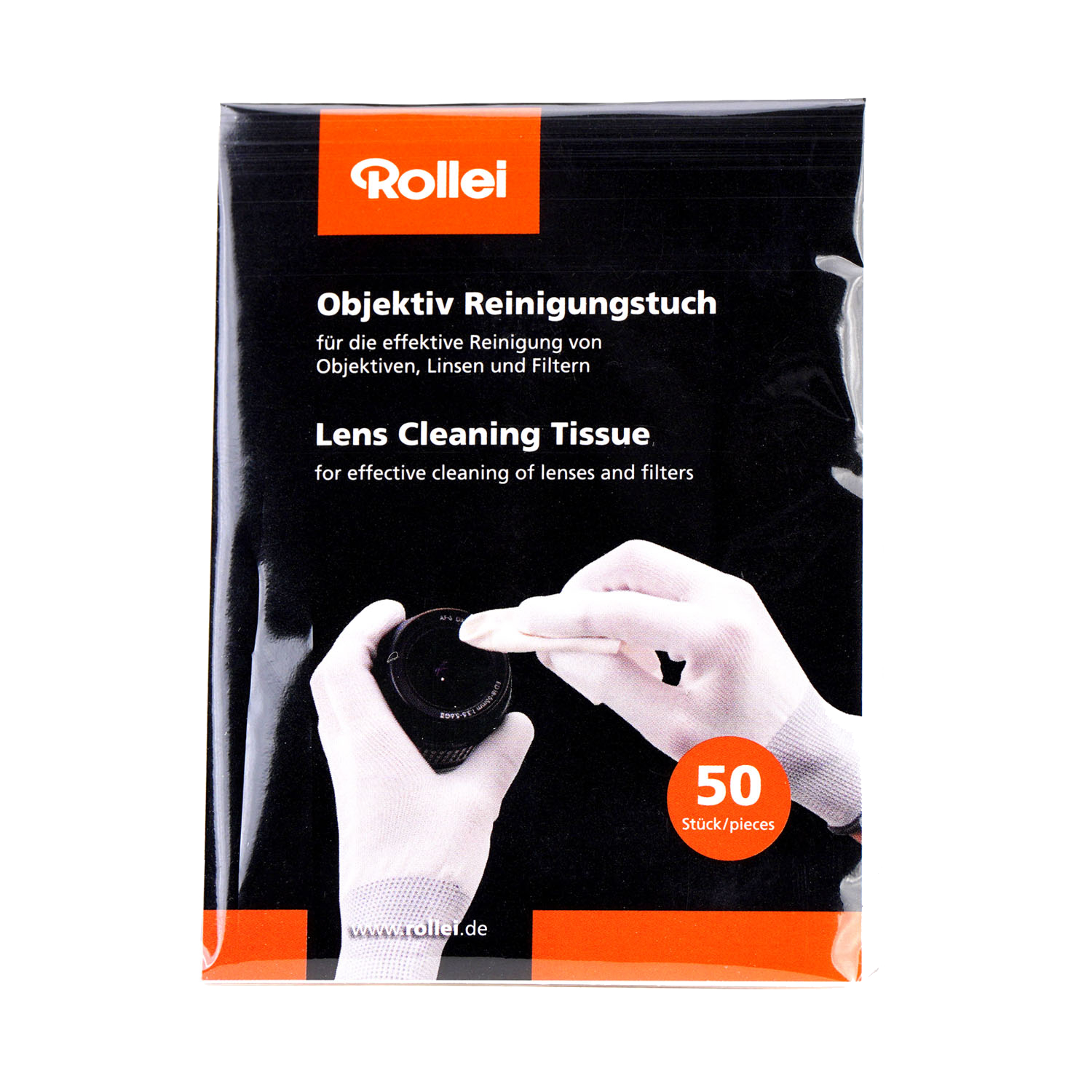 Rollei Objektiv-Reinigungstücher, 50 Stück, für effektive Linsenreinigung.