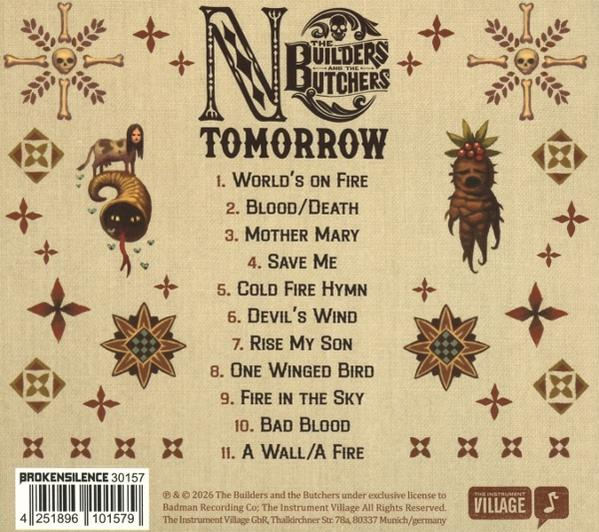Album-Rückseite mit Songliste und dekorativen Elementen wie Totenköpfen.