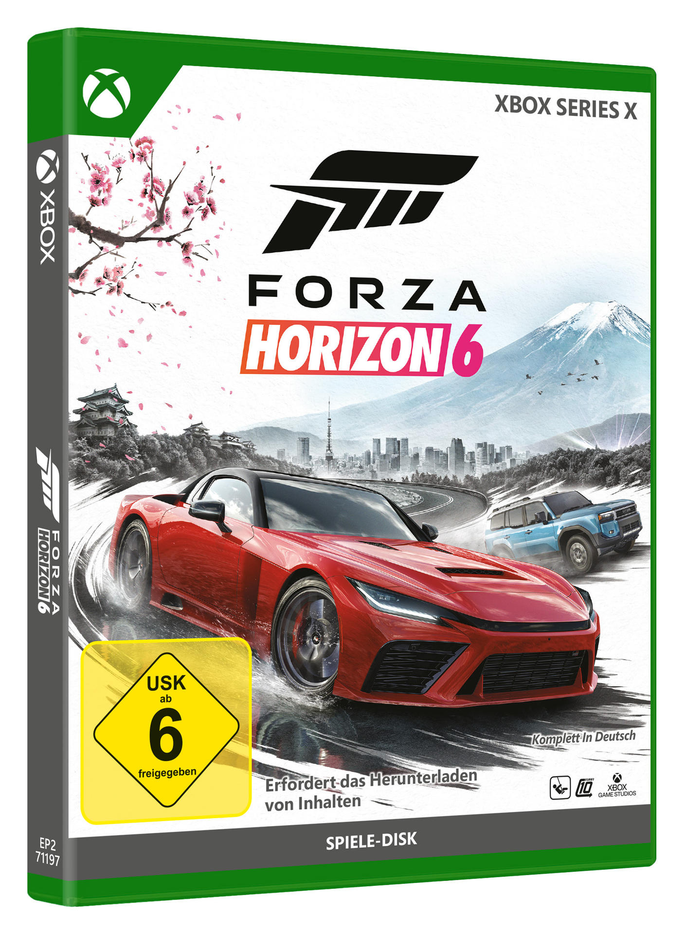 Verpackung des Spiels Forza Horizon 6 für Xbox Series X mit Autos und Berglandschaft.