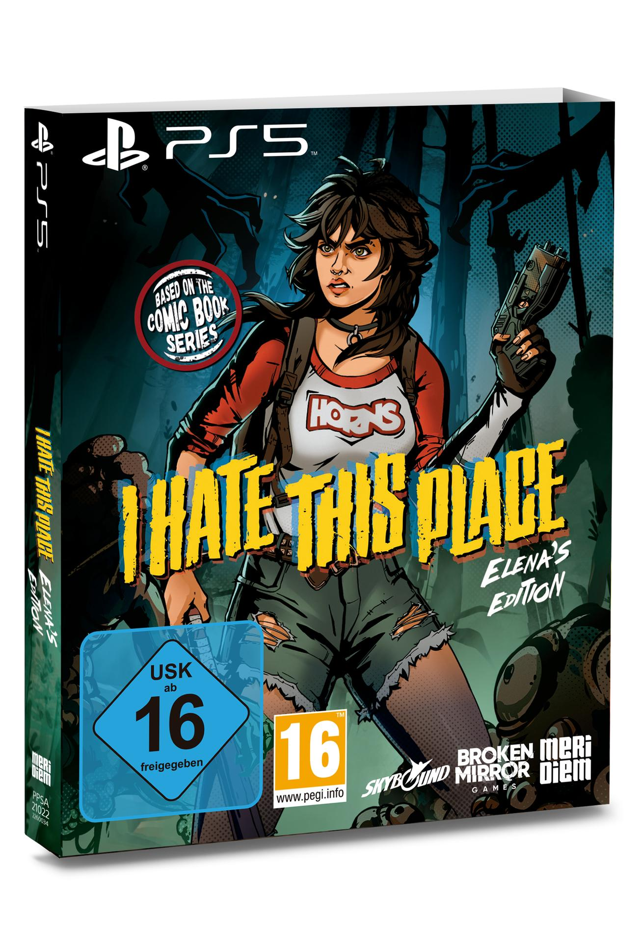 PS5 Spielcover: Junge Frau mit Waffe im Wald, basierend auf Comic.