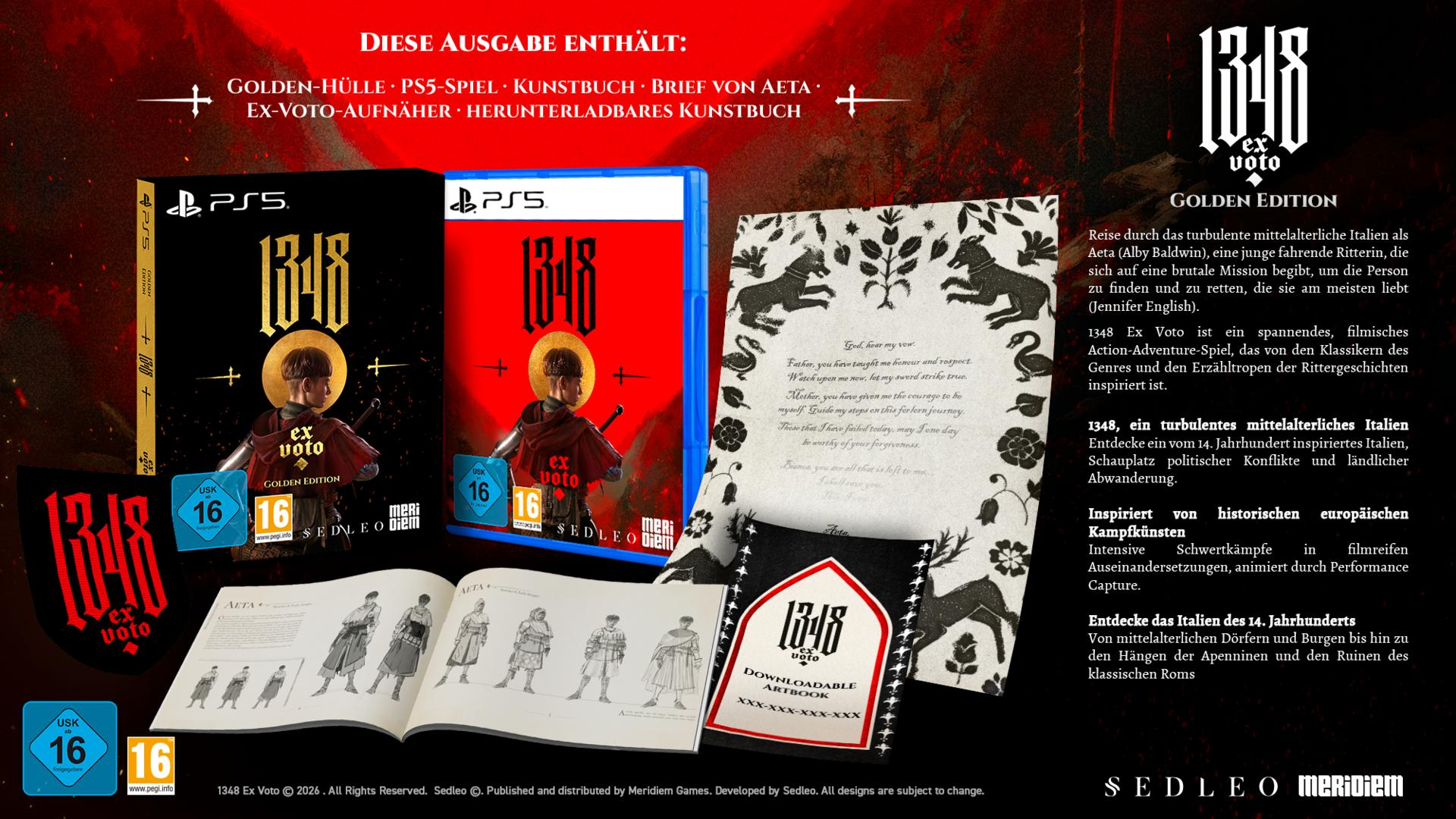 PS5 Spiel "1348 Ex Voto" Golden Edition mit Hülle, Artbook und Brief.