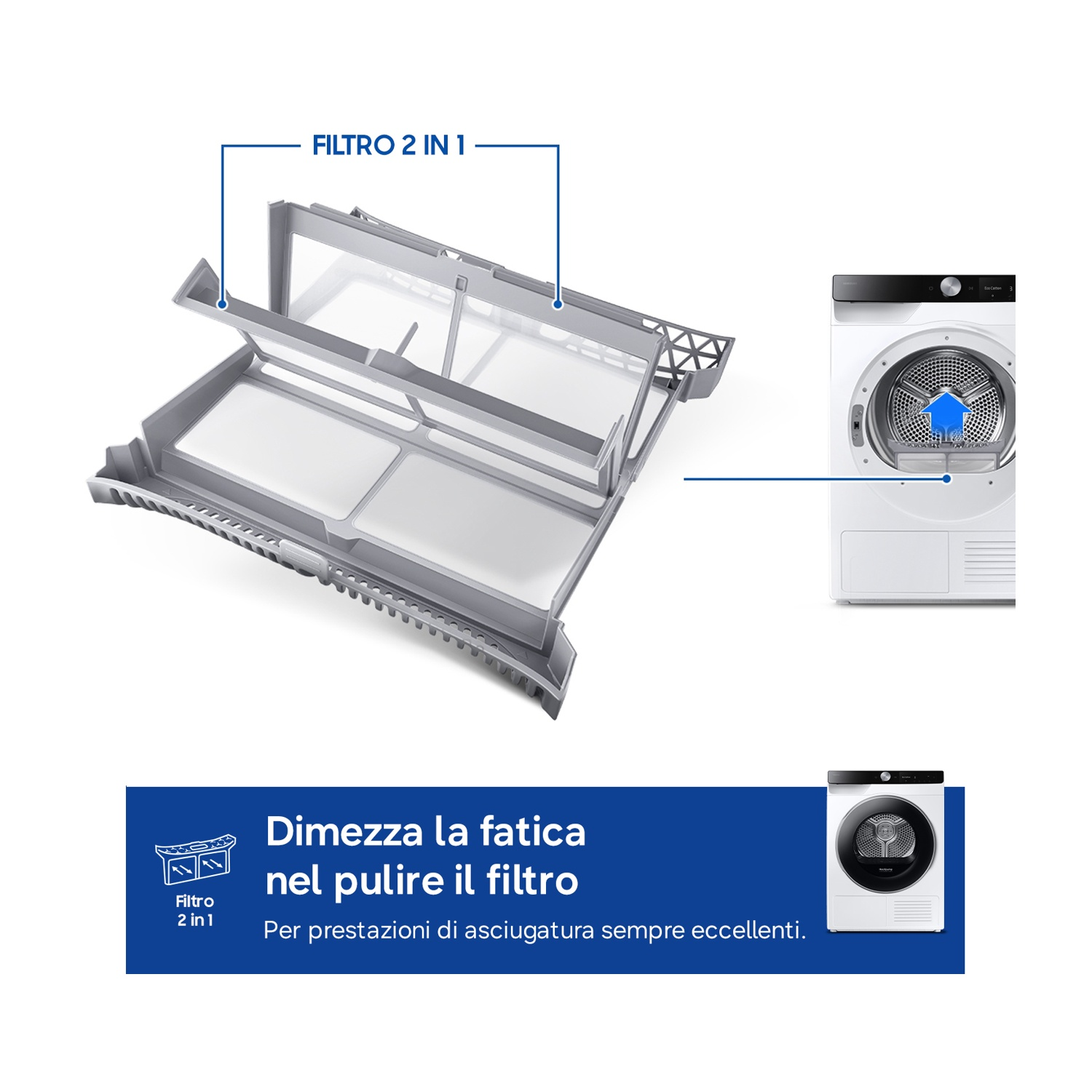 Un filtro 2 in 1 per asciugatrice e un'asciugatrice.