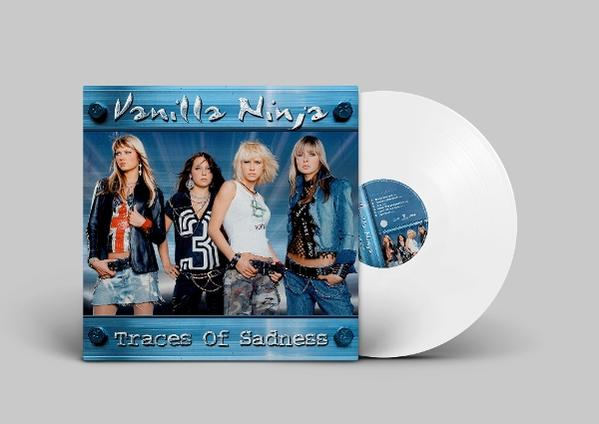 Cover der Band Vanilla Ninja mit dem Albumtitel 'Traces Of Sadness' und einer weißen Schallplatte.