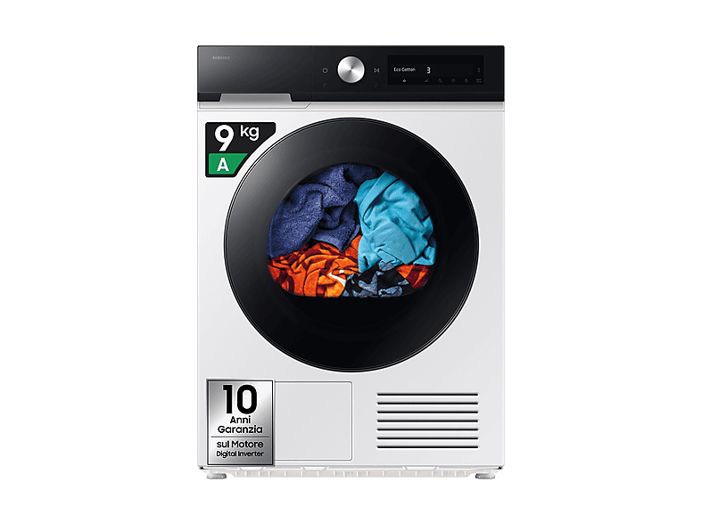 Asciugatrice SAMSUNG DV90DB7845GEU3, a condensazione, 9 Kg, profondità 60 cm, AI Dry+, Air Wash, Pronto Stiro, Display Control, Classe A